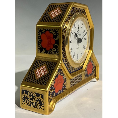 28 - A Royal Crown Derby 1128 Old Imari pattern mantel clock, 13cm wide, first quality