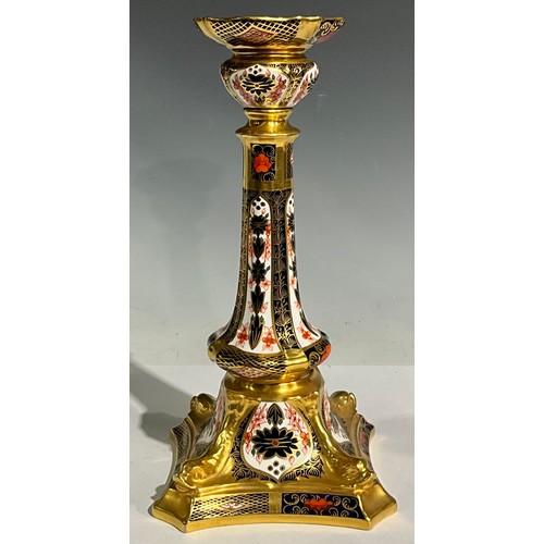 29 - A Royal Crown Derby 1128 Old Imari pattern Castleton candlestick, 27cm high, first quality