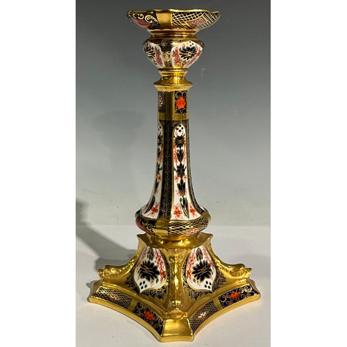 29 - A Royal Crown Derby 1128 Old Imari pattern Castleton candlestick, 27cm high, first quality