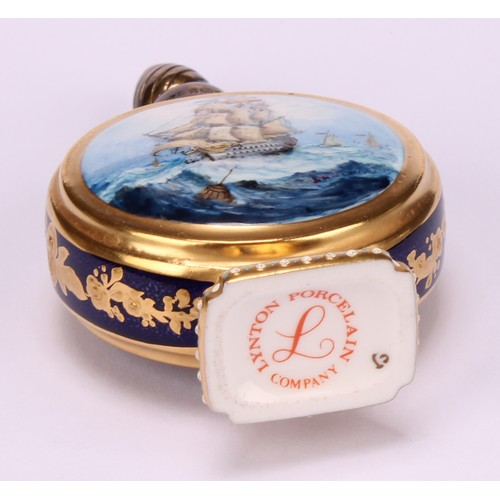 39 - A Lynton porcelain globular scent bottle, painted by Stefan Nowacki, signed, with a sailing ship on ... 