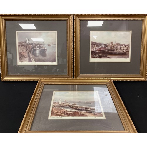 113 - Walter Homes prints, ‘Newcastle Upon Tyne’, ’North Shields Fish Quay', 'Low Light, North Shields', a... 