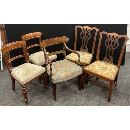 123 - A pair of George III mahogany side chairs, c.1800; a pair of Victorian side chairs; a Regency mahoga... 