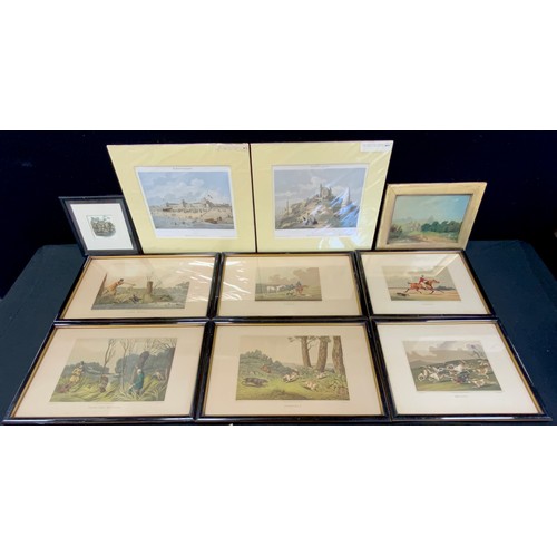 143 - Henry Alken, after, set of four coloured etchings, Water Hen Shooting, Flacker Shooting, Coursing, S... 