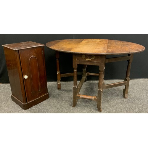 197 - A George III oak drop-leaf table, single drawer to frieze, 68cm high x 115cm x 86.5cm;  a Victorian ... 