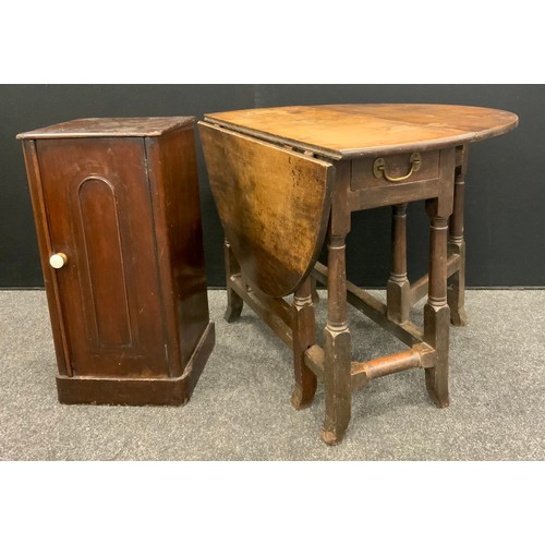 197 - A George III oak drop-leaf table, single drawer to frieze, 68cm high x 115cm x 86.5cm;  a Victorian ... 