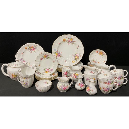 66 - A Royal Crown Derby Posies pattern tea service for six, comprising teapot, cake plates, cream jug, s... 