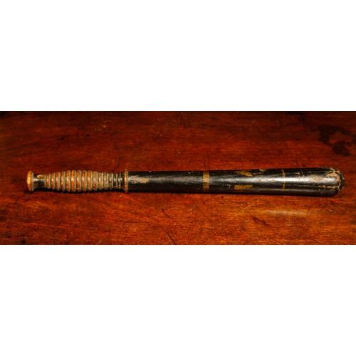 70 - Police History - a Victorian turned and painted wooden truncheon, inscribed VR cypher, impressed mar... 