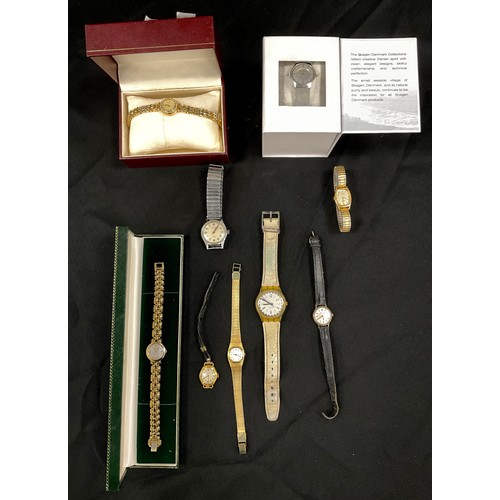 232 - Watches - Skagen steel ladies wristwatch, boxed;  others Rotary, Octus 17 jewel, Swatch etc qty