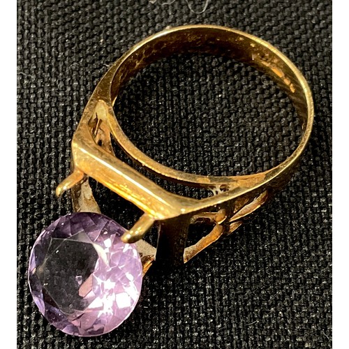 235 - Jewellery & Coins - a 9ct gold amethyst signet ring,  9ct gold Cz solitaire ring,  Art Nouveau yello... 