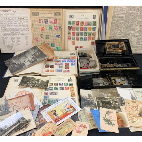 237 - A quantity of Stamps and Coins, postcards and newspapers; etc