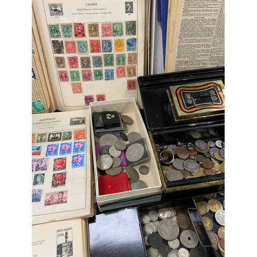 237 - A quantity of Stamps and Coins, postcards and newspapers; etc