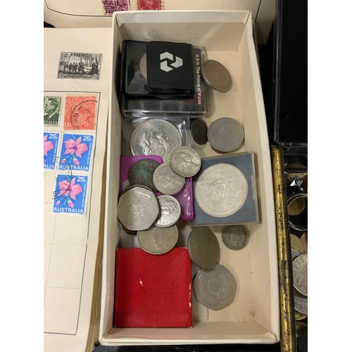 237 - A quantity of Stamps and Coins, postcards and newspapers; etc