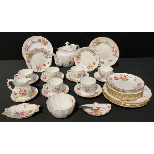 72 - A Royal Crown Derby Posies pattern teapot, milk jug and sugar bowl, six cups and saucers, six tea pl... 