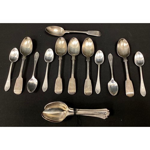 263 - A set of six Victorian silver tea spoons, Hyam Hyams, London 1855, set of six Egg spoons, Walker & H... 