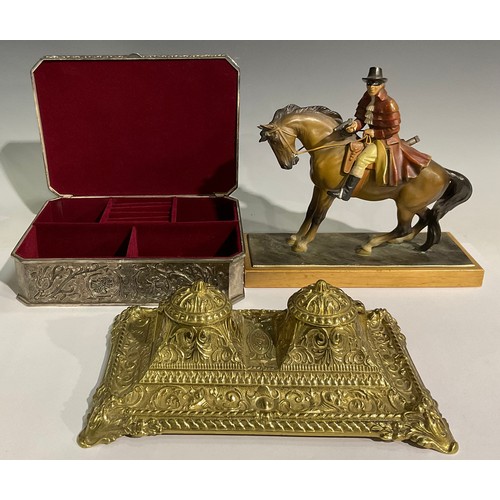 75 - A novelty Dick Turpin table lighter, as a Highway Man on horseback, 23cm; a cast brass ink stand; a ... 