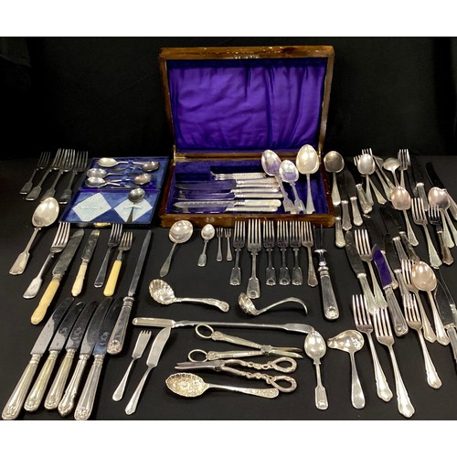 38A - Silver plate - assorted silver plated flatware, part canteen, assorted patterns, inc grape scissors,... 