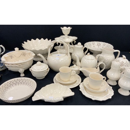 70 - Leedsware Classical Creamware including pierced pedestal bowl, conch shaped bowl, tea pot, coffee po... 