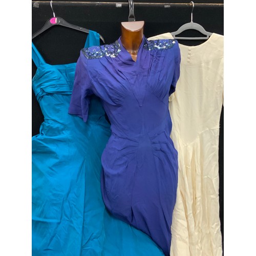 95A - Vintage Fashions - mid century and later clothes including; Ann Corbett turquoise ball gown, others ... 