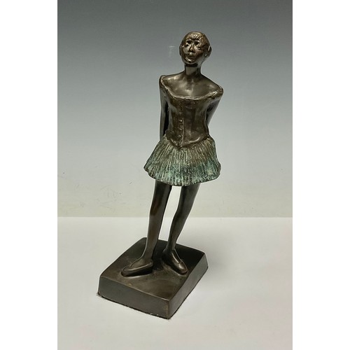 82 - After Edgar Degas, a bronzed metal figurine, of a ballerina, square plinth, 25cm