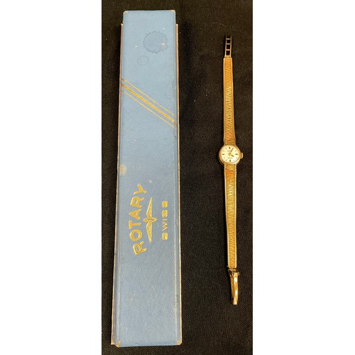 275 - A Rotary 9ct gold cased bracelet wristwatch, integral strap, 15g gross, boxed