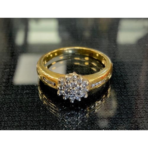 290 - A diamond cluster ring, set with twenty five round brilliant cut diamonds, 18ct gold shank, size M, ... 