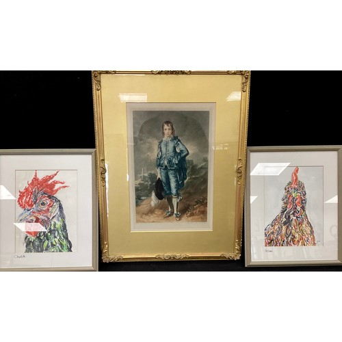 133A - Jane De Vere-Hodge, a pair, Helena & Charlotte Cockerels, mixed media, signed with monogramme, 28cm ... 