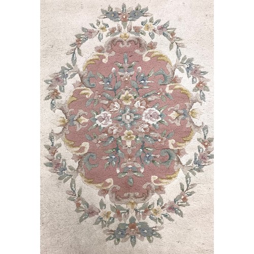 162A - A large Chinese woven wool rug,in tones of pink, cream and green, 284cm x 225cm; another 350cm x 251... 