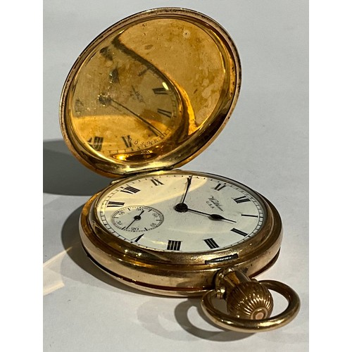 144 - A Waltham USA gold plated full hunter pocket watch, Moon Dennison case