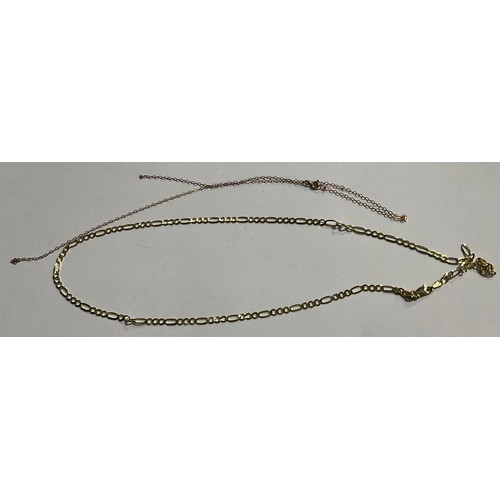 149 - A 9ct gold fancy link necklace chain, marked 375, broken, 3.4g; an unmarked chain, probably 9ct rose... 