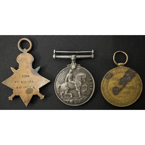 2000 - WW1 British 1914-15 Star, War Medal and Victory Medal to 21292 Pte W Haynes, Duke of Cornwall's Ligh... 