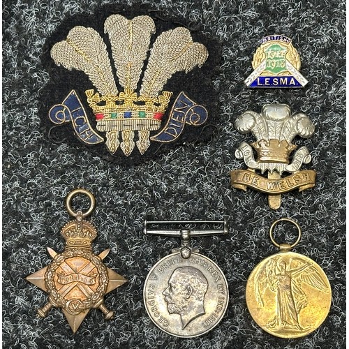 2007 - WW1 British Welsh Regiment Medal Group to Sjt. George Frederick Macken comprising of 1914-15 Star, W... 