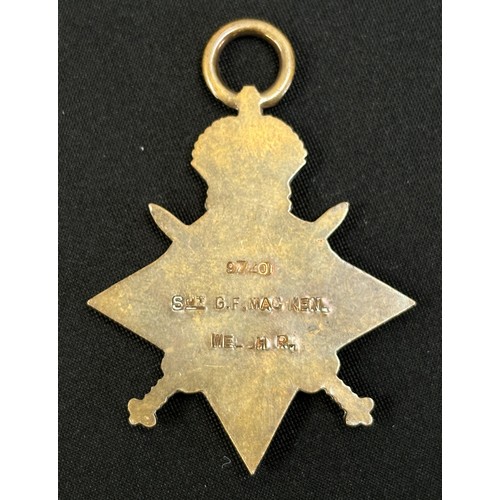 2007 - WW1 British Welsh Regiment Medal Group to Sjt. George Frederick Macken comprising of 1914-15 Star, W... 