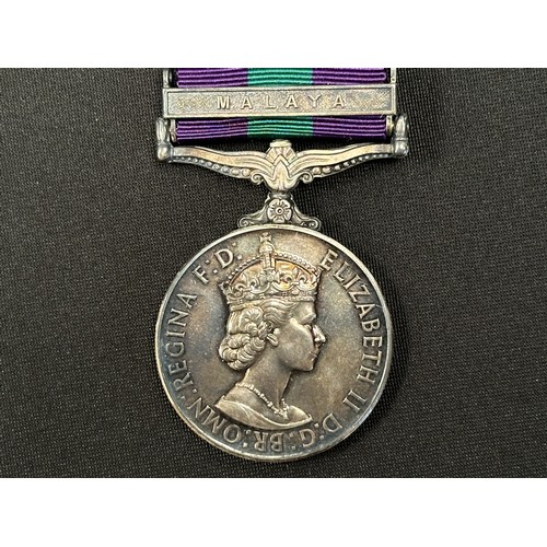 2025 - ERII General Service Medal with Malaya Clasp to 23296955 Pte RE Weller, The Queens Regiment complete... 