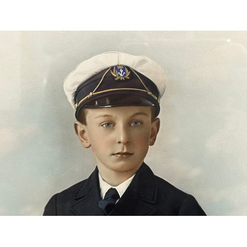 2042 - Large Watercolour of a Boy Sailor in Merchant Navy Officers Uniform signed in pencil 