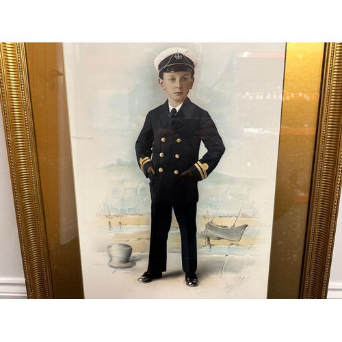 2042 - Large Watercolour of a Boy Sailor in Merchant Navy Officers Uniform signed in pencil 