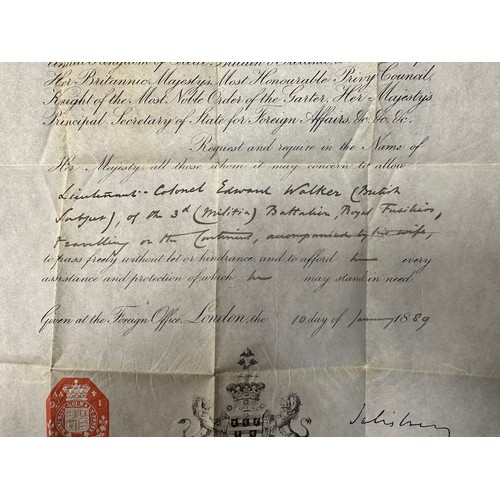 2043 - Victorian Officers Travel Document, Lt Colonel Edward Walker, 1889