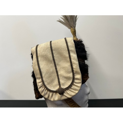 2045 - 13th Hussars Officers Busby with White Bag and Feather Plume. Hussars pattern gilt chinstrap backed ... 