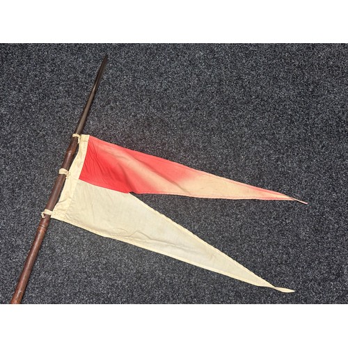 2051 - British Calvalry Lance, Bamboo, with Red over White Pennant. Metal lance tip 315mm in length and 170... 