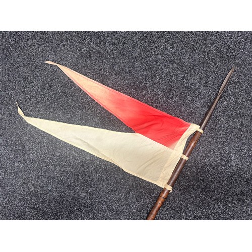 2051 - British Calvalry Lance, Bamboo, with Red over White Pennant. Metal lance tip 315mm in length and 170... 