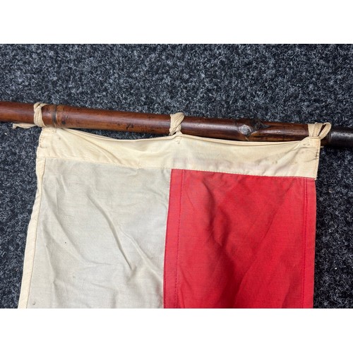 2052 - British Calvalry Lance, Bamboo, with Red over White Pennant. Metal lance tip 31cm in length and 17cm... 