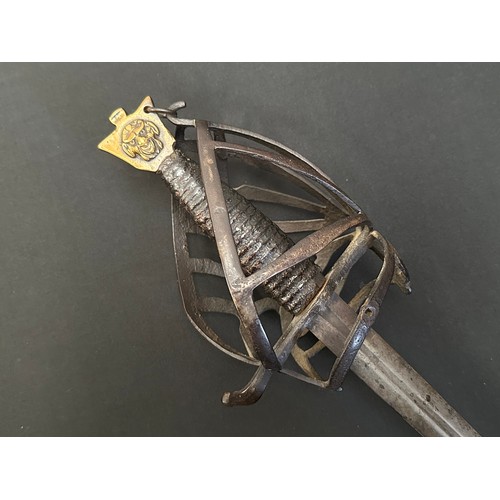 2053 - 18th Century Italian Schiavona Half Basket-Hilt Sword with double edged blade with short fuller 900m... 