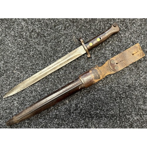 2055 - Boer War British Lee Metford Bayonet with double edged blade 294mm in length, dated 4/97. Wooden gri... 