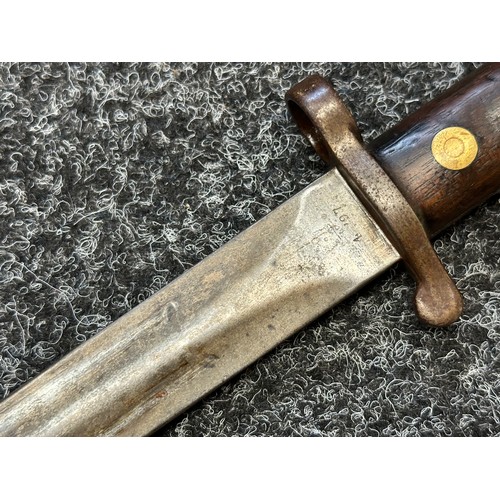 2055 - Boer War British Lee Metford Bayonet with double edged blade 294mm in length, dated 4/97. Wooden gri... 