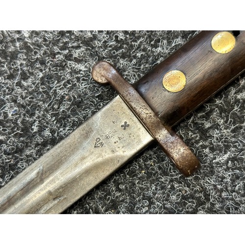 2055 - Boer War British Lee Metford Bayonet with double edged blade 294mm in length, dated 4/97. Wooden gri... 