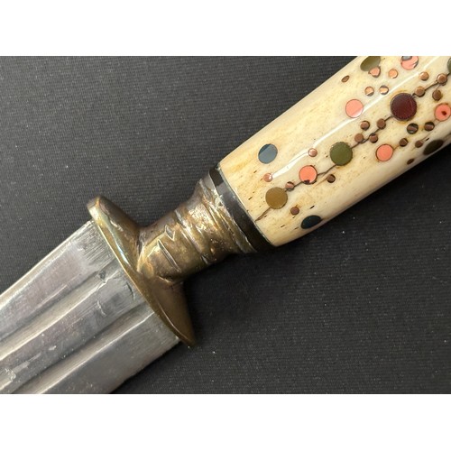 2057 - Indo-Persian Dagger with curved fullered blade 152mm in length. Brass guard with remains of plated f... 