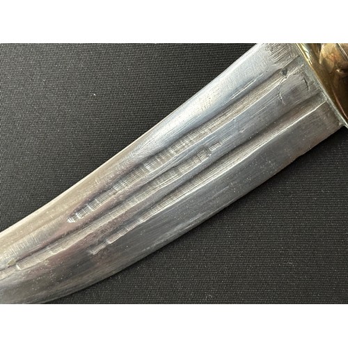 2057 - Indo-Persian Dagger with curved fullered blade 152mm in length. Brass guard with remains of plated f... 