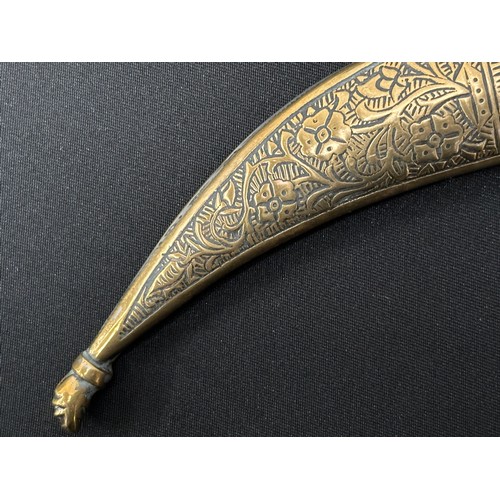 2057 - Indo-Persian Dagger with curved fullered blade 152mm in length. Brass guard with remains of plated f... 