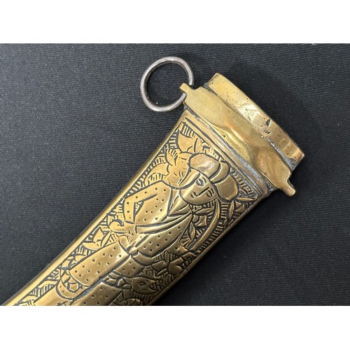 2057 - Indo-Persian Dagger with curved fullered blade 152mm in length. Brass guard with remains of plated f... 