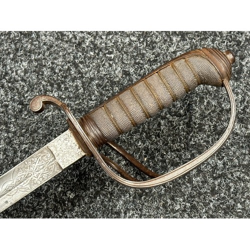 2062 - 1822 Pattern Royal Artillery Officers Sword with 815mm long fullered single edged etched blade with ... 