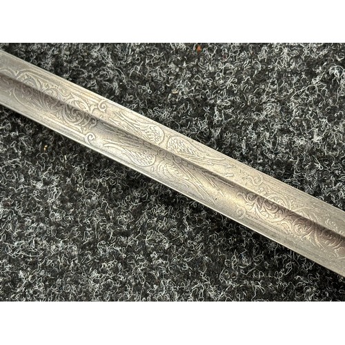 2062 - 1822 Pattern Royal Artillery Officers Sword with 815mm long fullered single edged etched blade with ... 